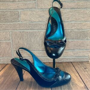 Gianni Bini Lizzy Black Teal Velvet Leather Slingback High Heel Pump / Size 7.5